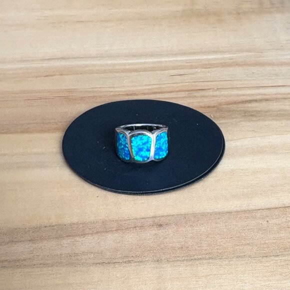 Solid Sterling Silver Ring with Opal Inlay Gorgeous Colours Size 6 - Picture 8 of 11